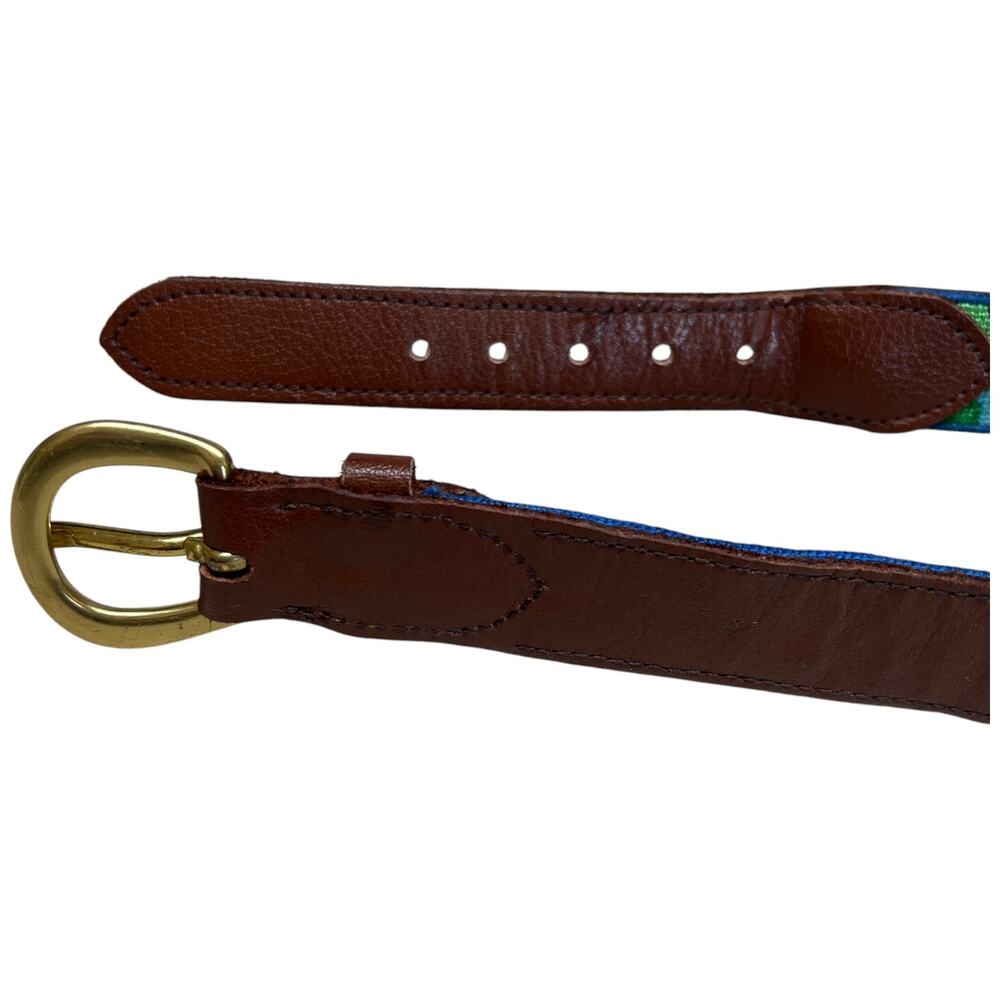 Needlepoint Leather Belt Size 38 Hand stitched Summer Fun Golfing Boating Home - Picture 10 of 12